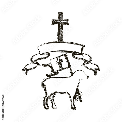 Sheep and ribbon icon. Religion god pray faith and believe theme. Isolated design. Vector illustration