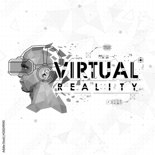 Virtual reality. Conceptual Layout for print and web. Lettering with futuristic user interface elements.