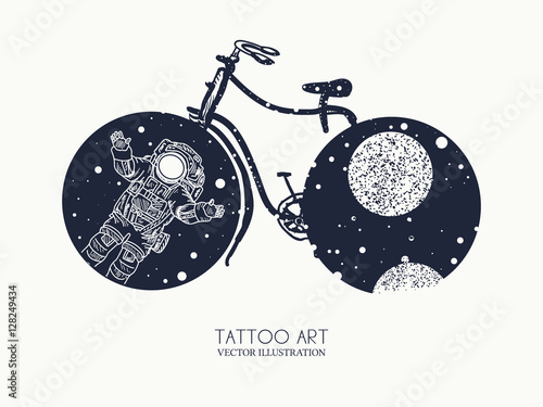 Fototapeta Sztuka tatuażu na rowerze. Podróż, przygoda, na zewnątrz, medytacja