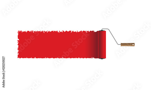 Illustration roller brush with red paint. Vector.