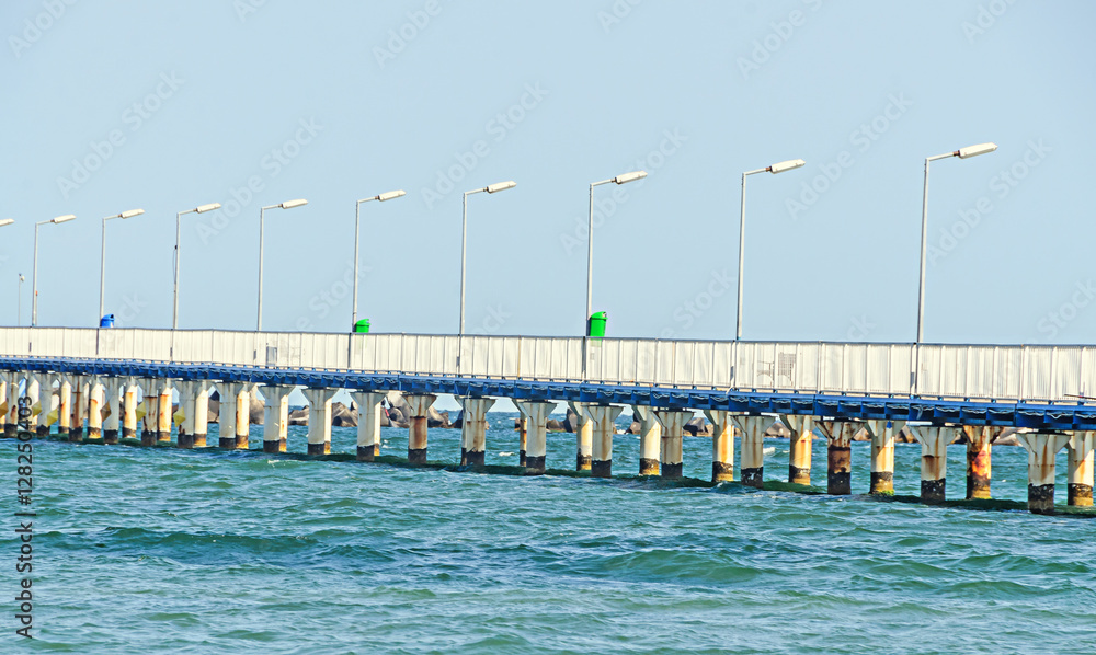 The bridge over Black Sea, seafront and seaside with blue water