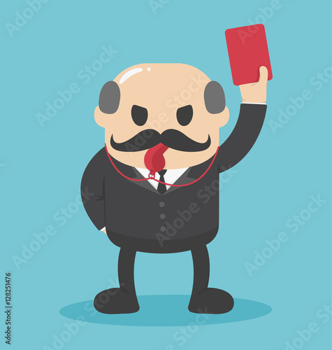 Concept Bald businessman hand showing red card