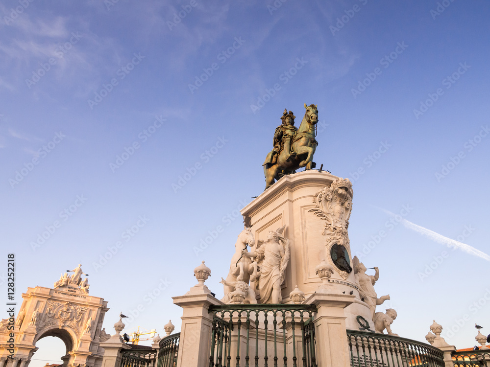 Praca do Comercio with the statue of King Jose I in downtown of
