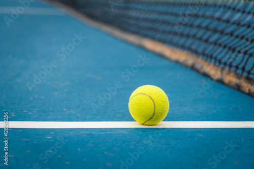 Tennis court with tennis ball close up