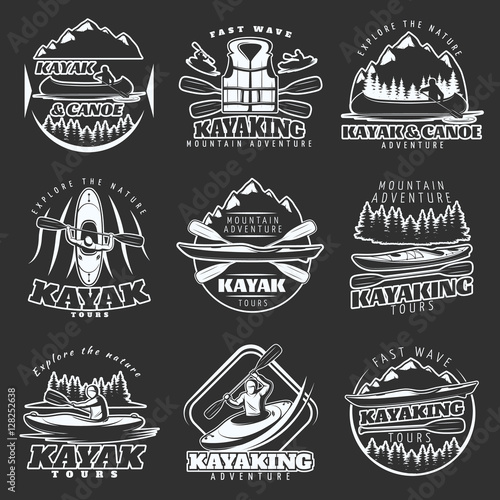 Kayaking Tours Emblem Set