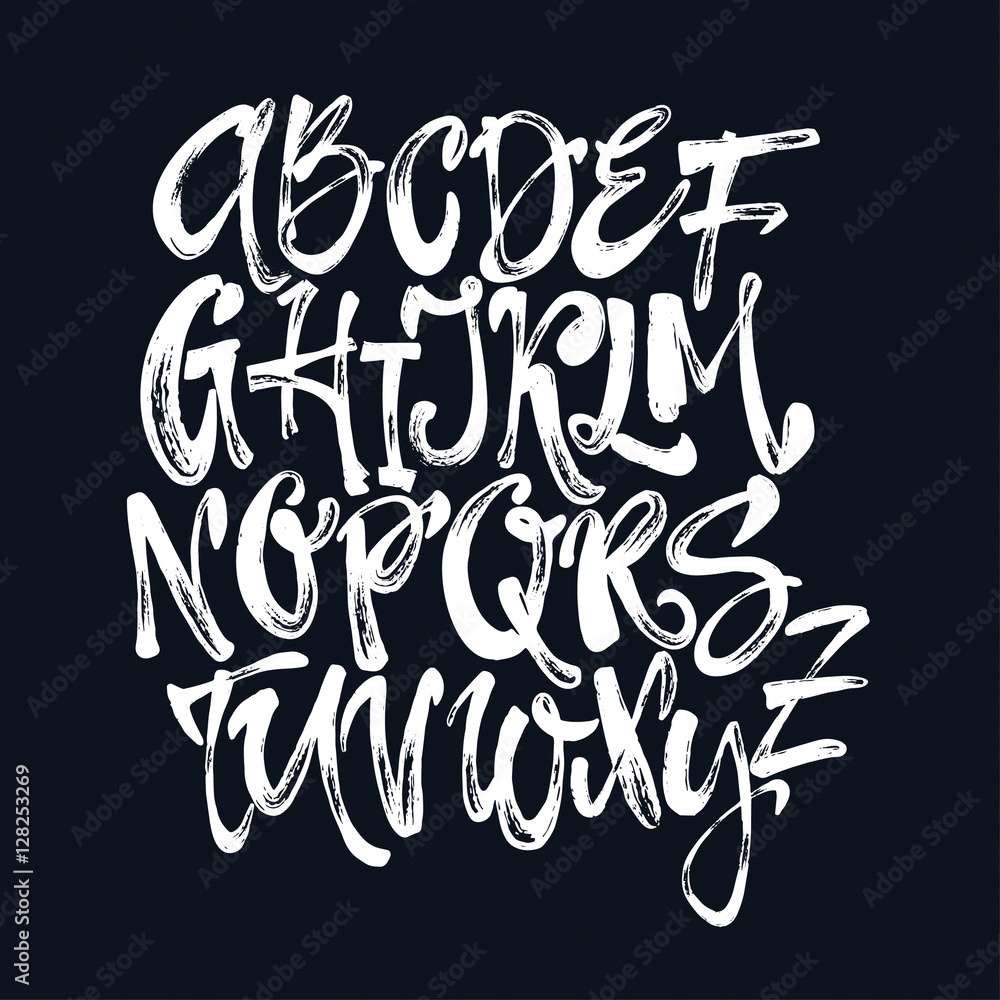 Alphabet poster, dry brush ink artistic modern calligraphy print Stock ...