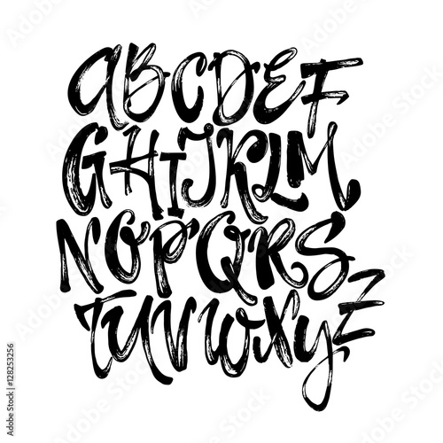 Alphabet poster, dry brush ink artistic modern calligraphy print