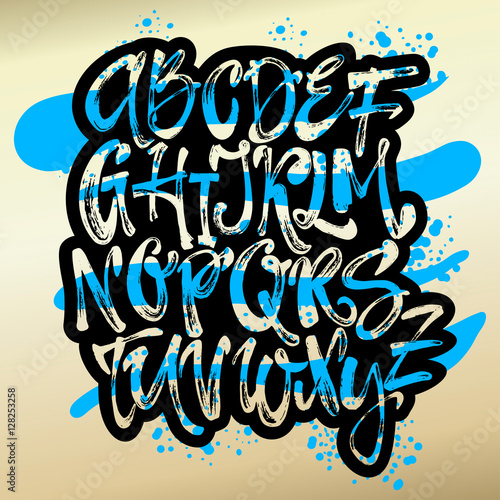 Alphabet poster, dry brush ink artistic modern calligraphy print