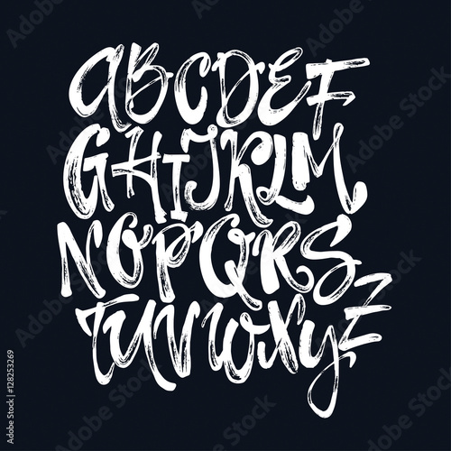 Alphabet poster, dry brush ink artistic modern calligraphy print