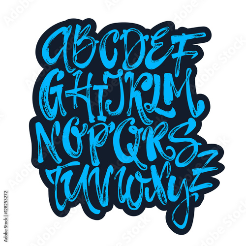 Alphabet poster, dry brush ink artistic modern calligraphy print