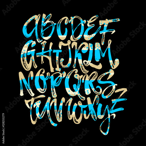 Alphabet poster, dry brush ink artistic modern calligraphy print