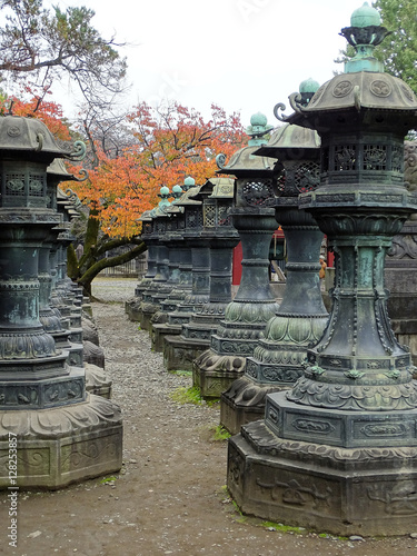 Canvas Print Iron lanterns at Toshugo shrine, Tokyo