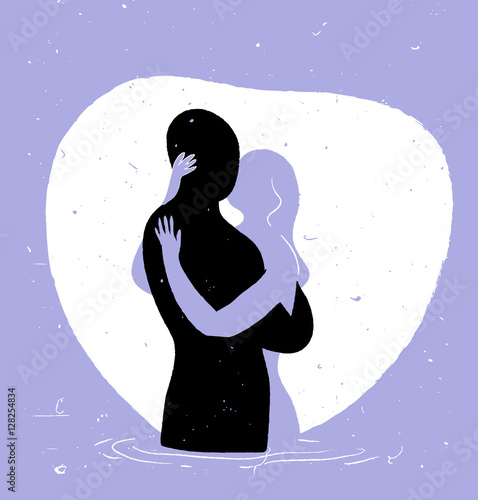 Bacio e abbraccio nel lago