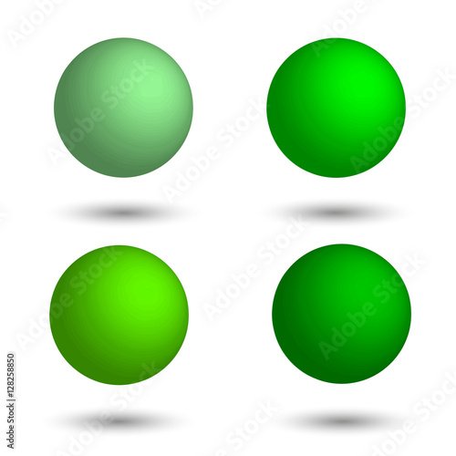 3D sphere. Set of realistic balls of different shades of green.