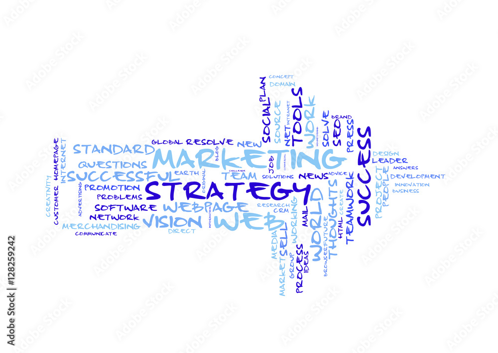 Marketing Strategy word cloud shaped as a arrow Marketing Strategy word cloud shaped as a arrow