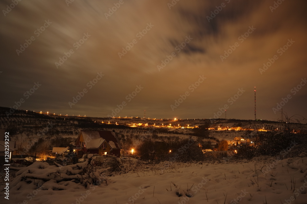 Winter night in a quiet village