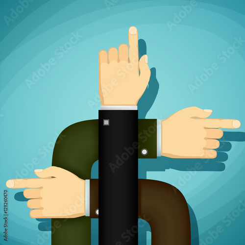 Human hands point the finger the direction. Stock Vector cartoon
