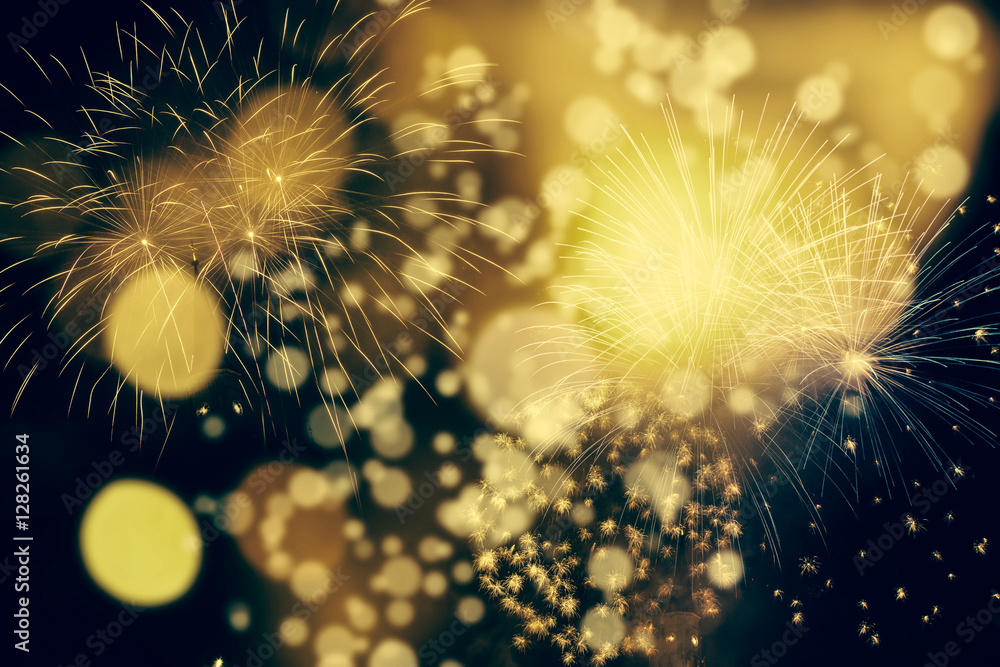 Fototapeta premium Fireworks at New Year and copy space