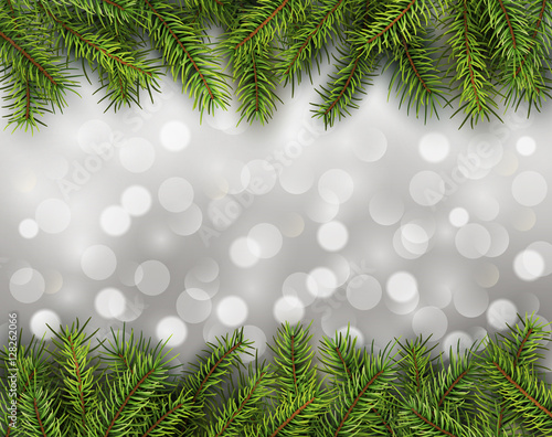 Christmas abstract background blinking bokeh with pine tree.