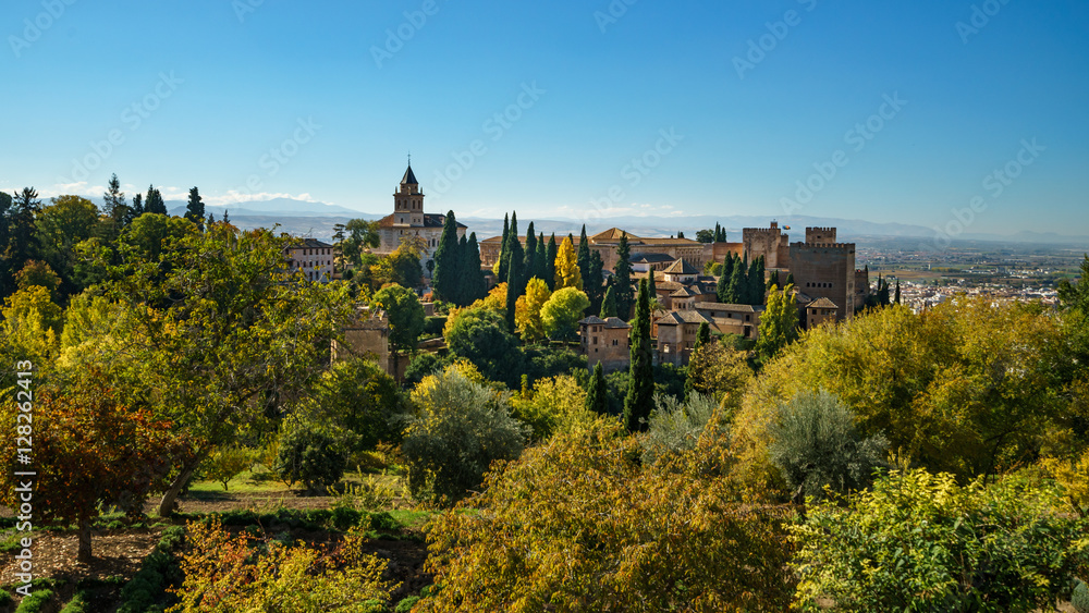 panoramic view of Alhambra palace and gardens