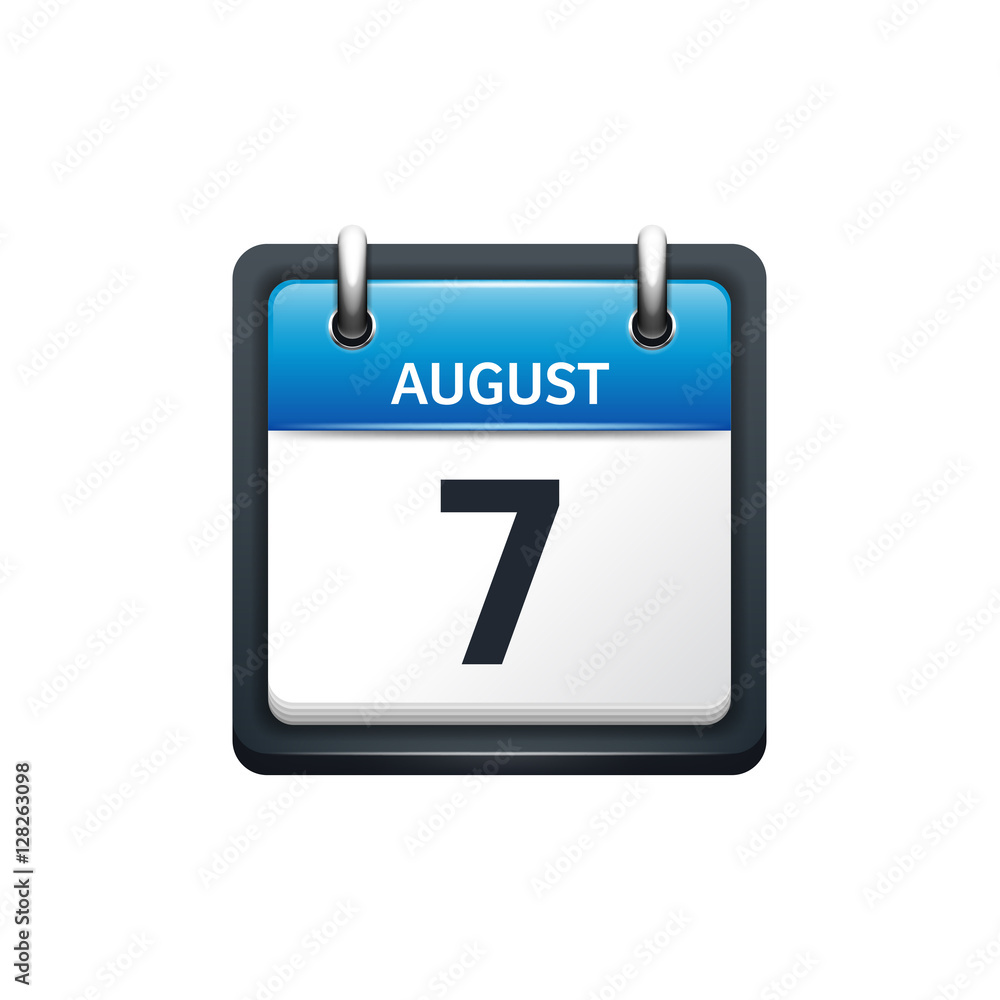 August 7. Calendar icon.Vector illustration,flat style.Month and date.Sunday,Monday,Tuesday,Wednesday,Thursday,Friday,Saturday.Week,weekend,red letter day. 2017,2018 year.Holidays. August 7. Calendar icon.Vector illustration,flat style.Month and date.Sunday,Monday,Tuesday,Wednesday,Thursday,Friday,Saturday.Week,weekend,red letter day. 2017,2018 year.Holidays.