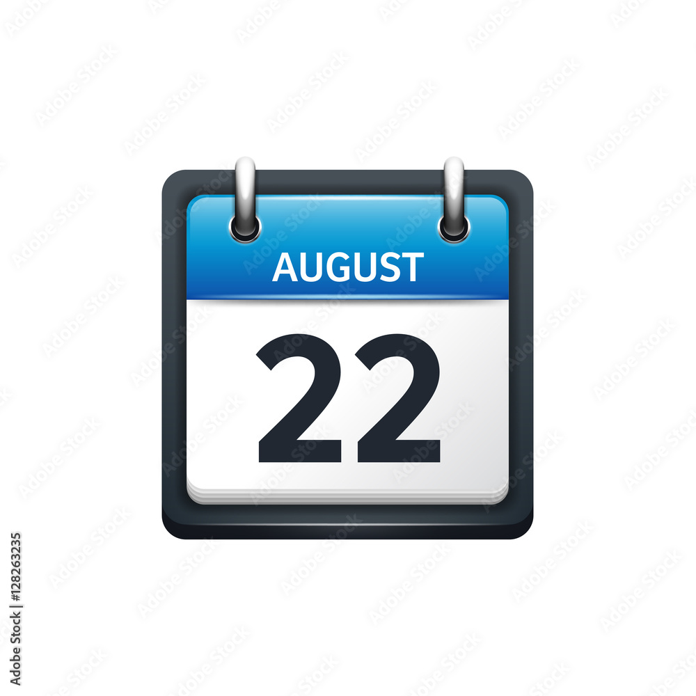 August 22. Calendar icon.Vector illustration,flat style.Month and date.Sunday,Monday,Tuesday,Wednesday,Thursday,Friday,Saturday.Week,weekend,red letter day. 2017,2018 year.Holidays. August 22. Calendar icon.Vector illustration,flat style.Month and date.Sunday,Monday,Tuesday,Wednesday,Thursday,Friday,Saturday.Week,weekend,red letter day. 2017,2018 year.Holidays.