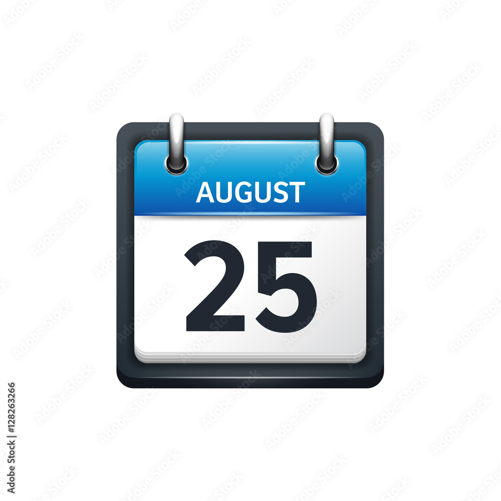 August 25. Calendar icon.Vector illustration,flat style.Month and date.Sunday,Monday,Tuesday,Wednesday,Thursday,Friday,Saturday.Week,weekend,red letter day. 2017,2018 year.Holidays. August 25. Calendar icon.Vector illustration,flat style.Month and date.Sunday,Monday,Tuesday,Wednesday,Thursday,Friday,Saturday.Week,weekend,red letter day. 2017,2018 year.Holidays.