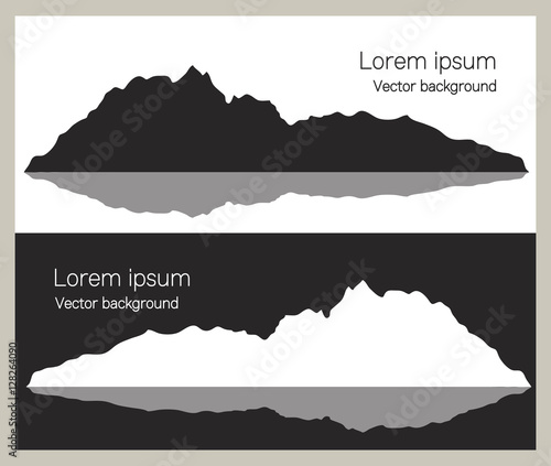 Set of mountain range banners. Outdoor and travel concept for advertising. Vector illustration in black and white.