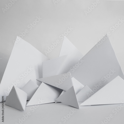 Abstract background of white paper triangles