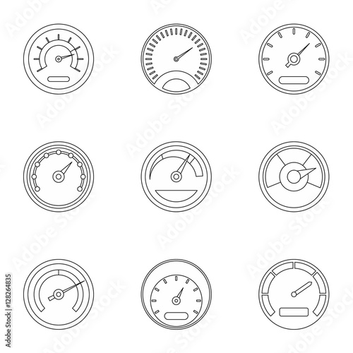 Speedometer for transport icons set. Outline illustration of 9 speedometer for transport vector icons for web