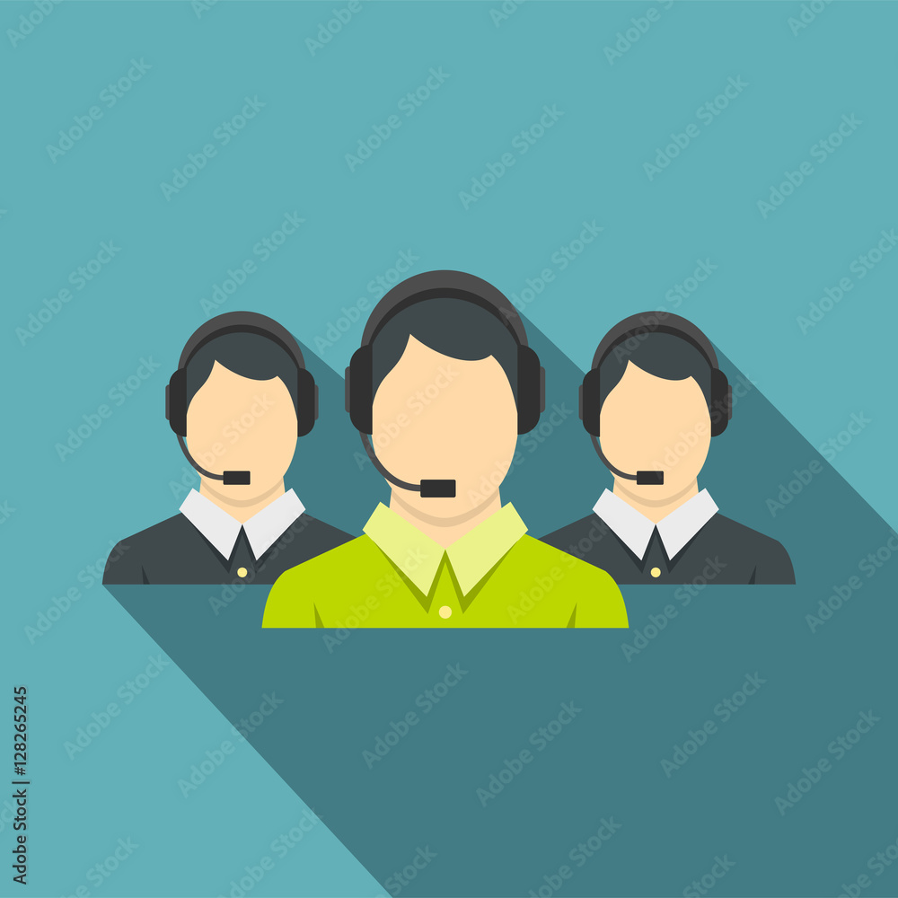 Three support phone operators icon. Flat illustration of three support phone operators vector icon for web isolated on baby blue background Three support phone operators icon. Flat illustration of three support phone operators vector icon for web isolated on baby blue background