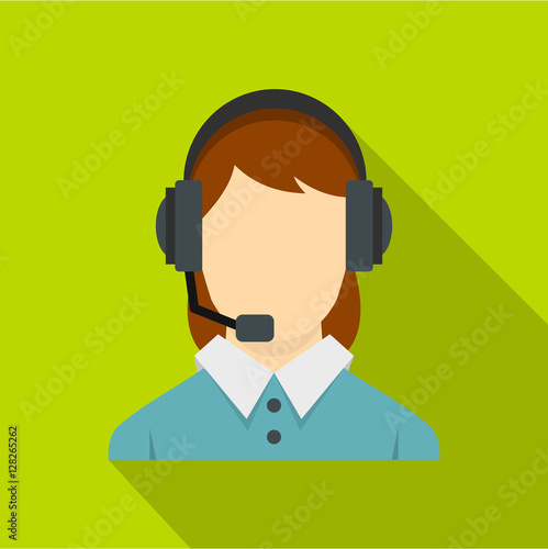 Call center operator with phone headset icon. Flat illustration of call center operator with phone headset vector icon for web isolated on lime background