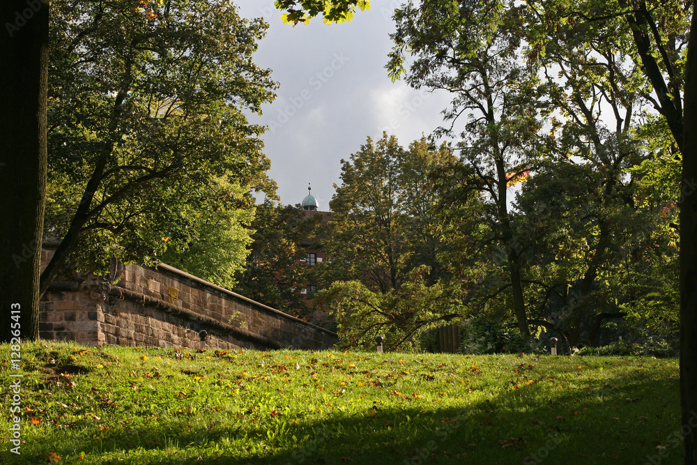 Autumn view of medieval castle walls