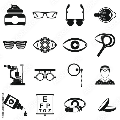 Ophthalmologist tools icons set. Simple illustration of 16 ophthalmologist tools vector icons for web