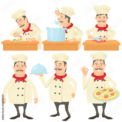 Cook kitchener concept set. Cartoon illustration of 6 cook kitchener vector concepts for web