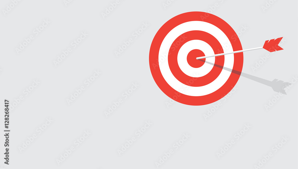 Red stripes target with arrow in a middle. Flat vector background with copy space