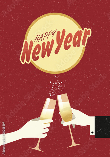 Hand holding a champagne glass toasting for New Year's Eve
