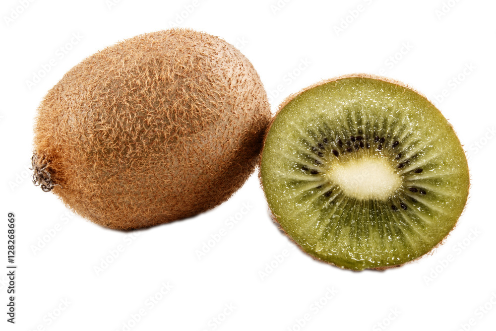 whole and half kiwi fruit, isolated on white whole and half kiwi fruit, isolated on white
