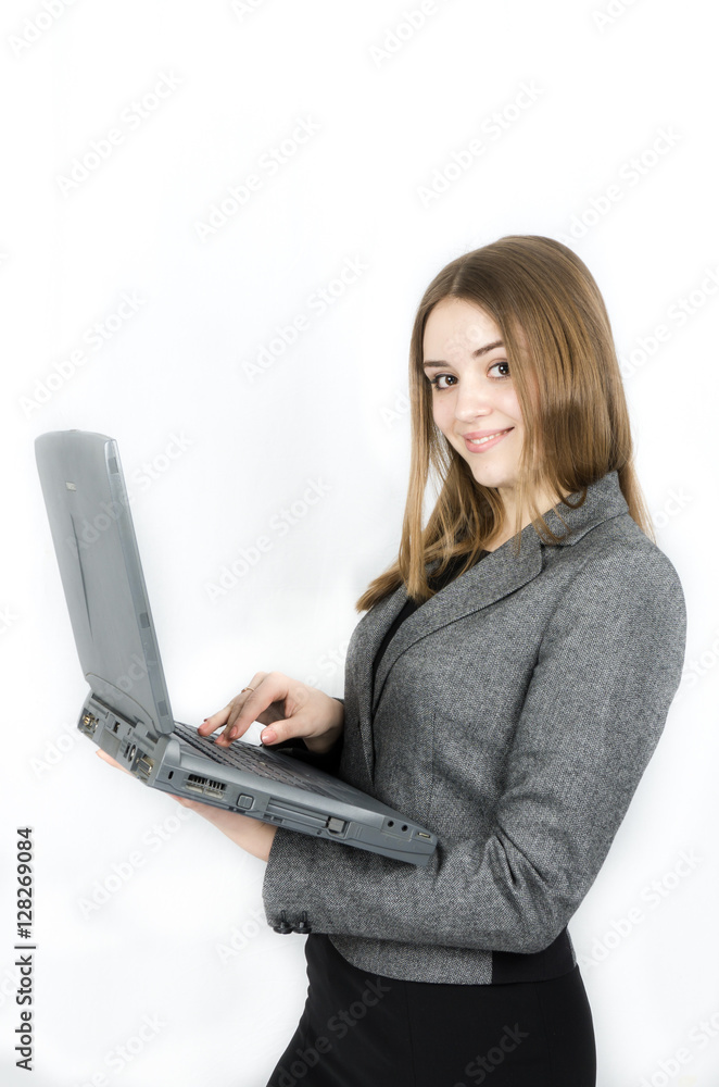 business woman with notebook on white background business woman with notebook on white background
