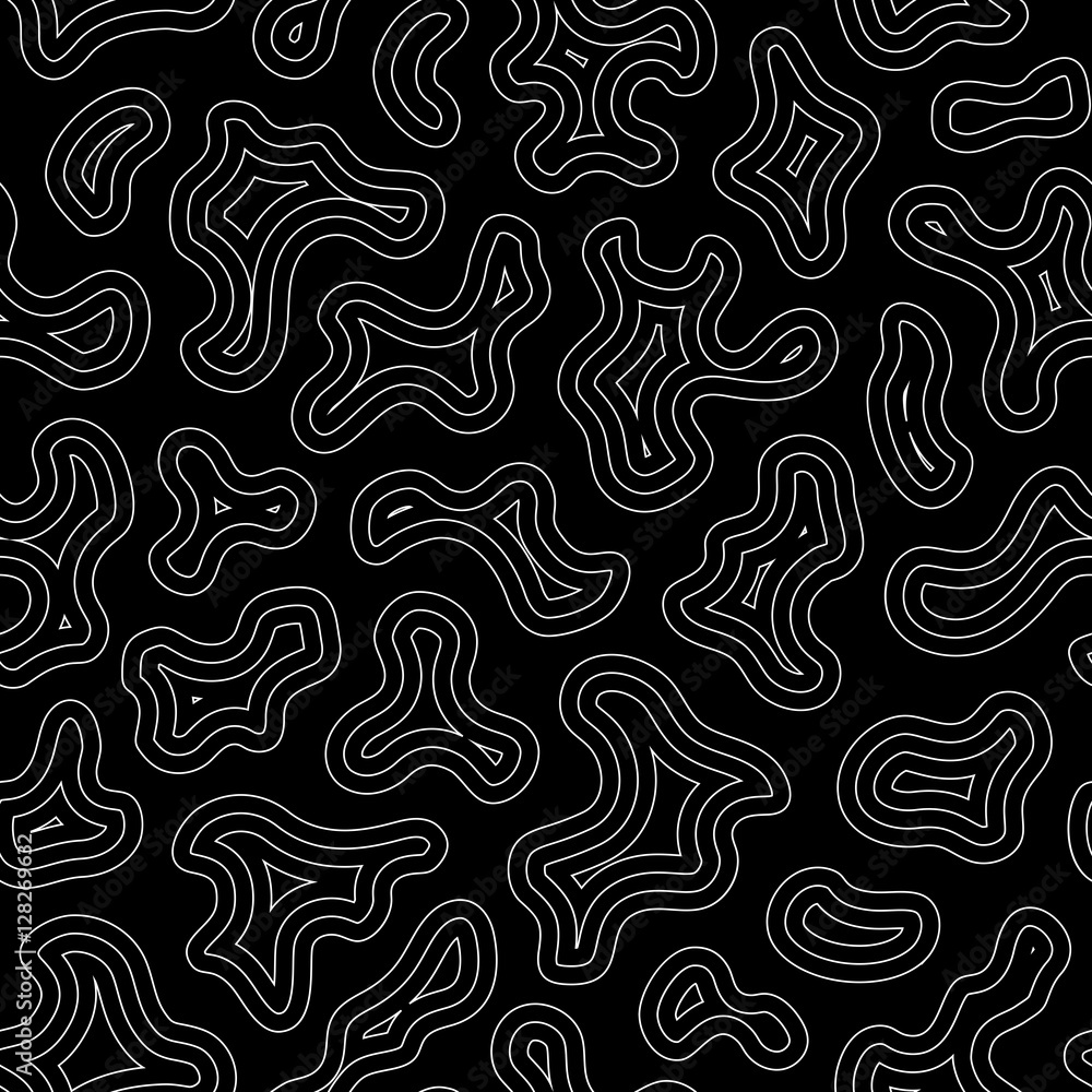 Vector seamless pattern, thin curved lines, black & white endless background. Dark abstract monochrome repeat texture, simple liquid figures. Design element for prints, decoration, digital, web, cover Vector seamless pattern, thin curved lines, black & white endless background. Dark abstract monochrome repeat texture, simple liquid figures. Design element for prints, decoration, digital, web, cover