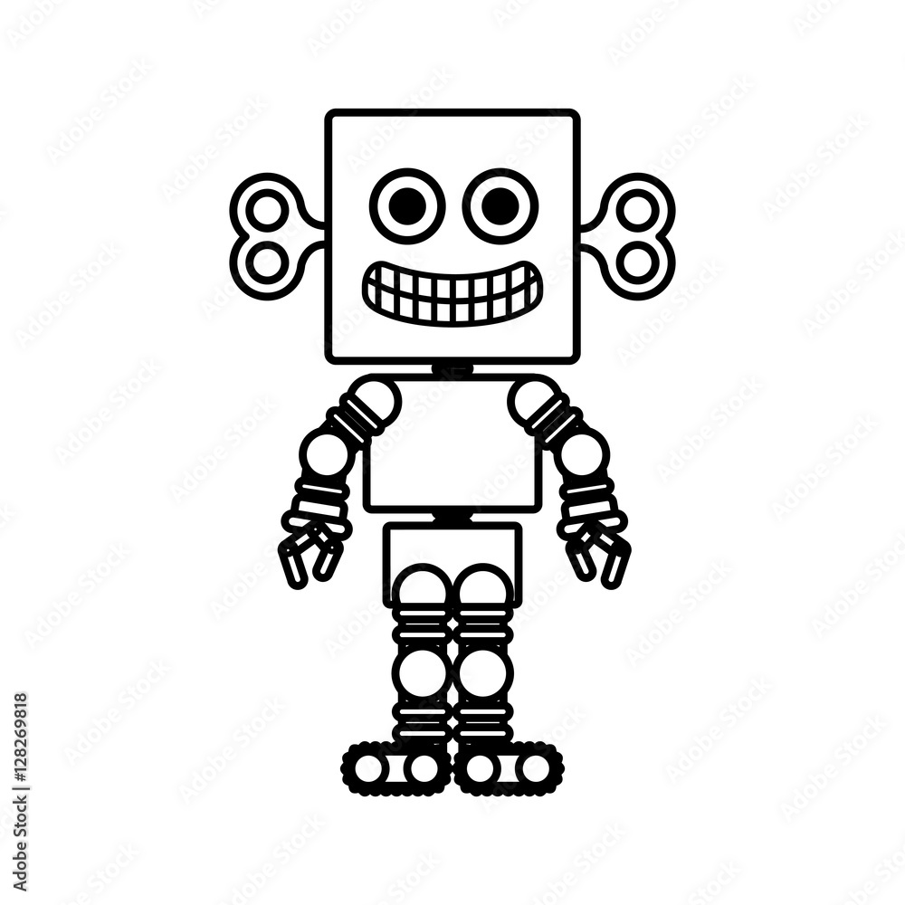 silhouette retro robot toy flat icon vector illustration