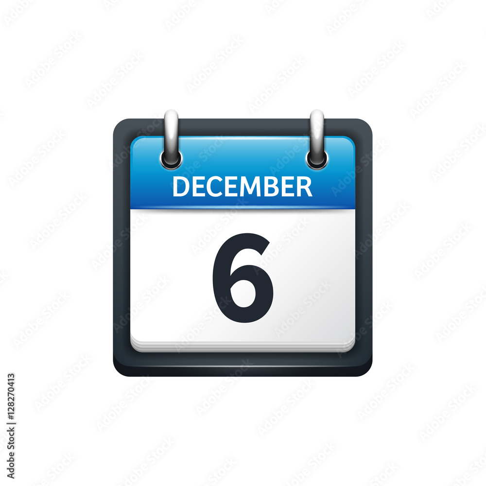December 6. Calendar icon.Vector illustration,flat style.Month and date.Sunday,Monday,Tuesday,Wednesday,Thursday,Friday,Saturday.Week,weekend,red letter day. 2017,2018 year.Holidays. December 6. Calendar icon.Vector illustration,flat style.Month and date.Sunday,Monday,Tuesday,Wednesday,Thursday,Friday,Saturday.Week,weekend,red letter day. 2017,2018 year.Holidays.
