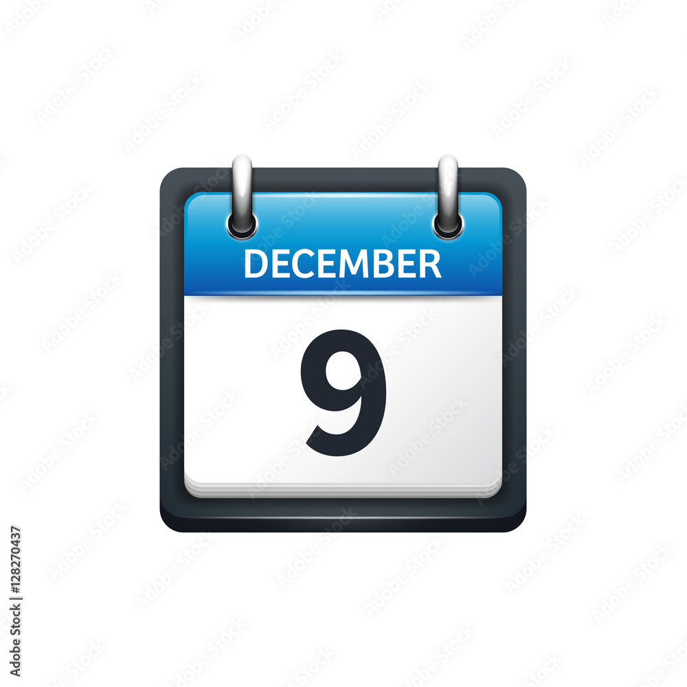 December 9. Calendar icon.Vector illustration,flat style.Month and date.Sunday,Monday,Tuesday,Wednesday,Thursday,Friday,Saturday.Week,weekend,red letter day. 2017,2018 year.Holidays. December 9. Calendar icon.Vector illustration,flat style.Month and date.Sunday,Monday,Tuesday,Wednesday,Thursday,Friday,Saturday.Week,weekend,red letter day. 2017,2018 year.Holidays.