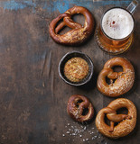 Lager beer with pretzels