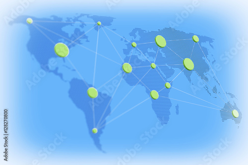 Worldwide Business Concept. World Map with Connected Nodes. 3d R