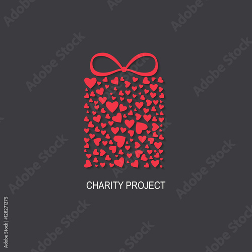 Charity project logo  with heart box. Vector illustration.