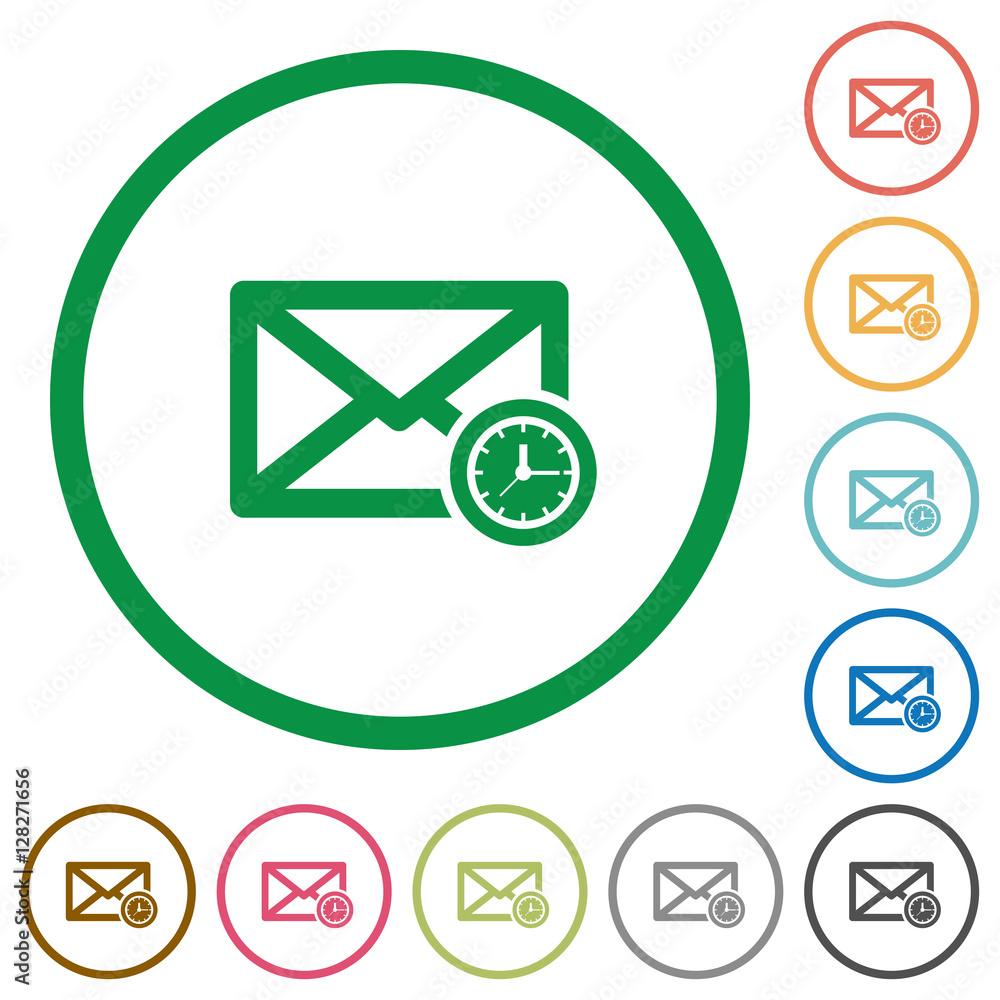 Queued mail flat icons with outlines Queued mail flat icons with outlines