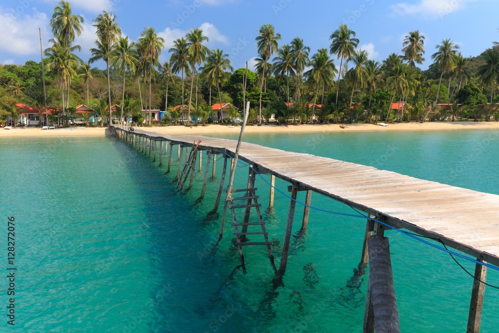 Wooden pontoon in tropical sea