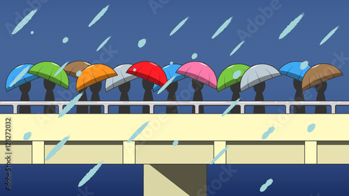 The people are walking while raining