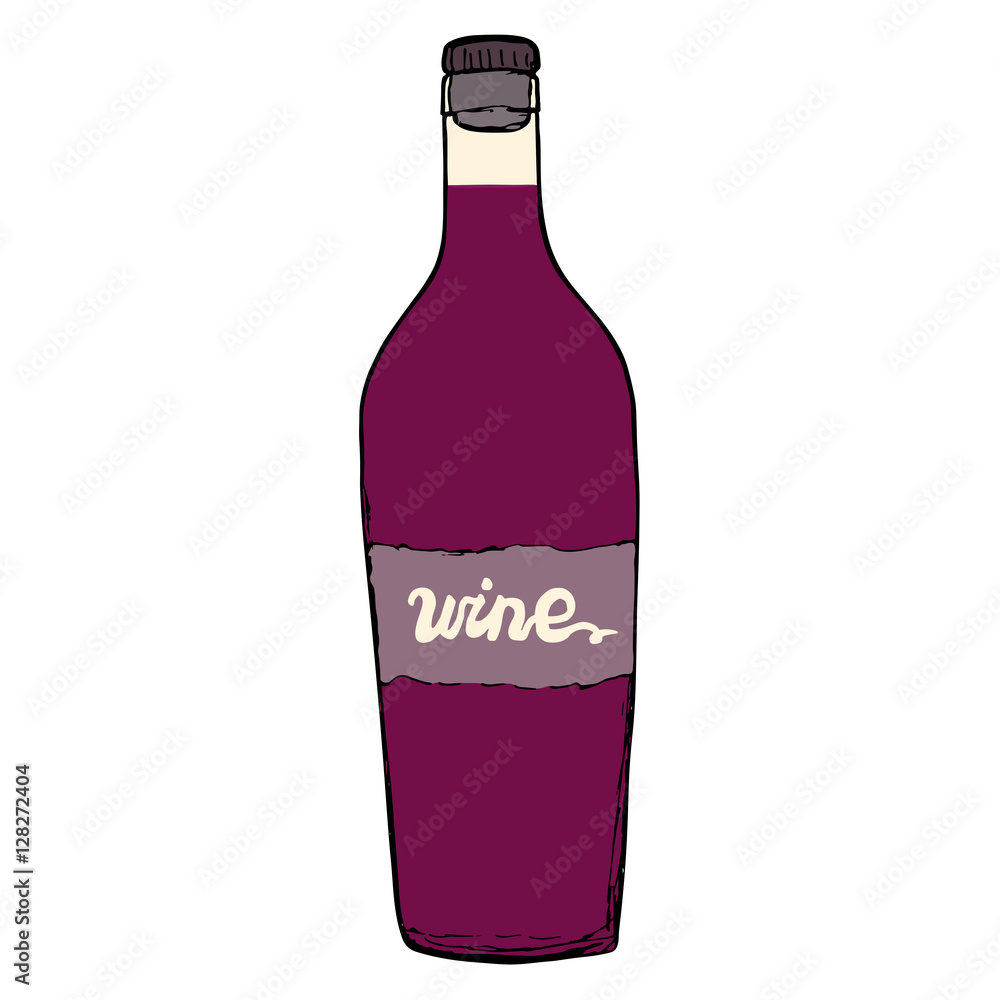 Bottle of red wine. Home made wine with a hand made inscription. Vector object. Bottle of red wine. Home made wine with a hand made inscription. Vector object.